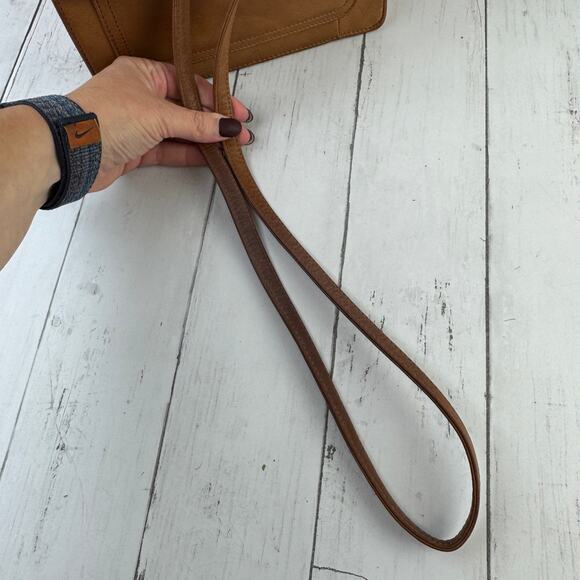 VTG Fossil Brown Camel Leather Double Flap Saddle Crossbody Bag Organizer - Picture 6 of 15